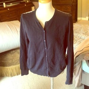 Ann Taylor LOFT navy cardigan with silk back
